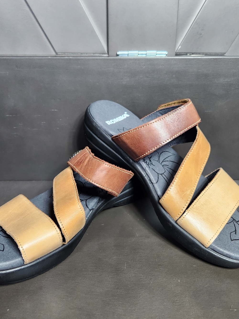Romika Women’s EU 37 US 6-6.5 Tan and Brown Leather Comfort Strappy Sandals
